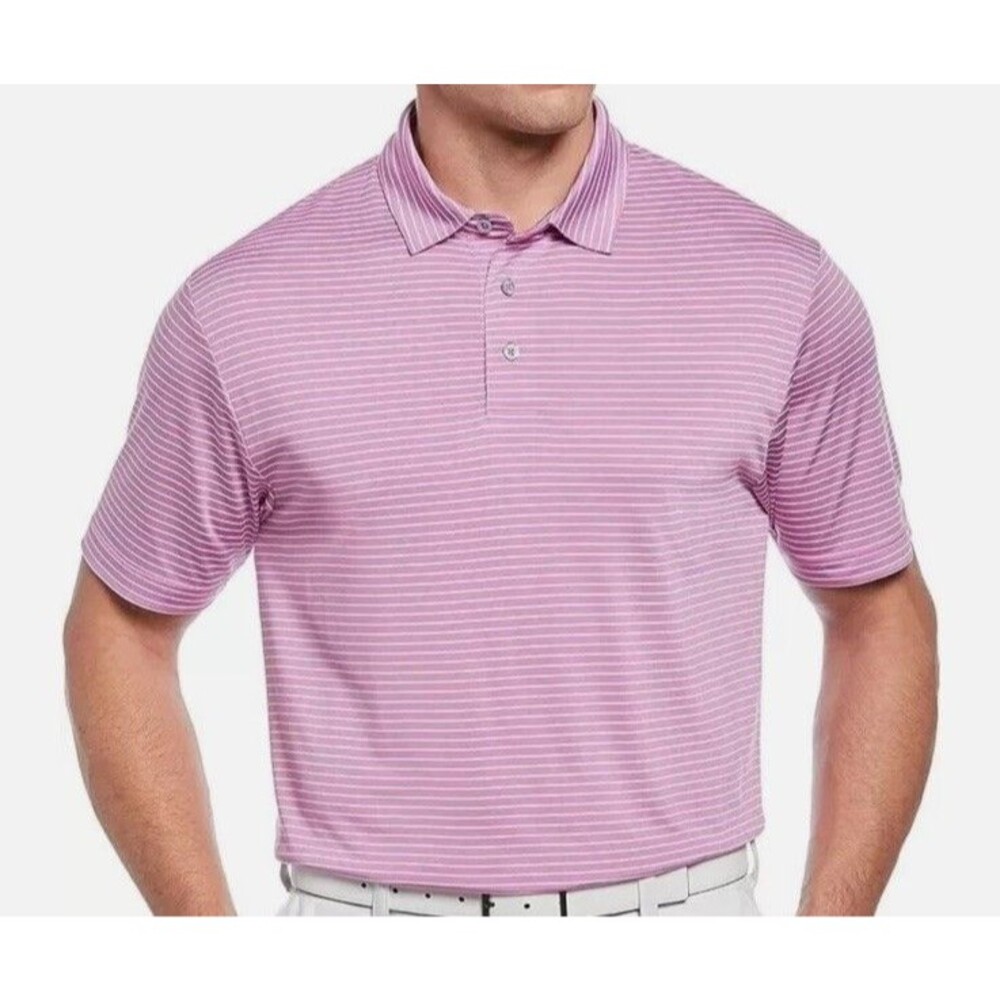 PGA TOUR Men's Feeder Stripe Short Sleeve Golf Polo Shirt First Bloom Size:XL